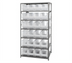Thumbnail image #1 for Quantum Heavy-Duty Stationary Wire Shelving Unit with 8 Shelves and 24 Clear Bins, 36 x 24 x 75 Inches