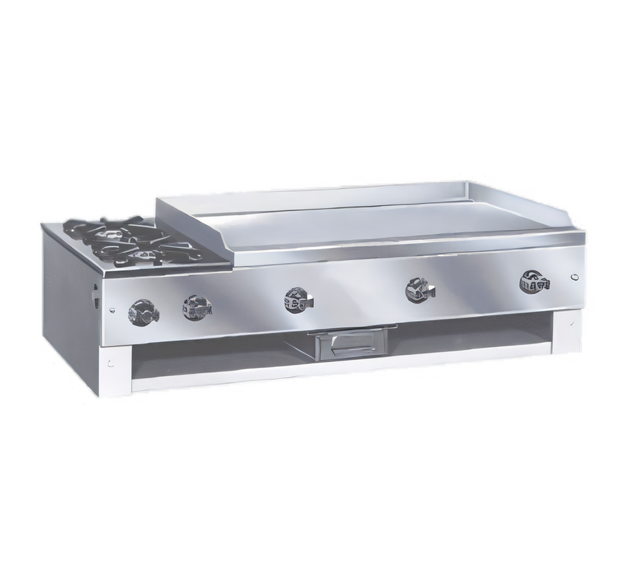 Product image #1 for Comstock-Castle 30-Inch Countertop Gas Hotplate/Griddle with 2 Open Burners and 20 x 16-Inch Griddle Plate