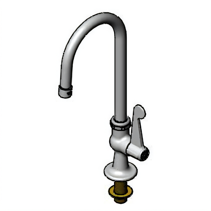 Product image #1 for T&S Brass Single-Supply Deck-Mount Manual Faucet with Swivel Gooseneck Spout, 4-Inch Wrist Action Handle, and 0.5 GPM Spray Device