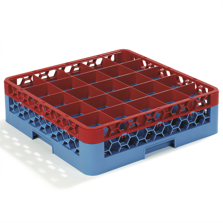 Product image #1 for OptiClean 25-Compartment Full-Size Dishwasher Glass Rack with 1 Red/Blue Extender