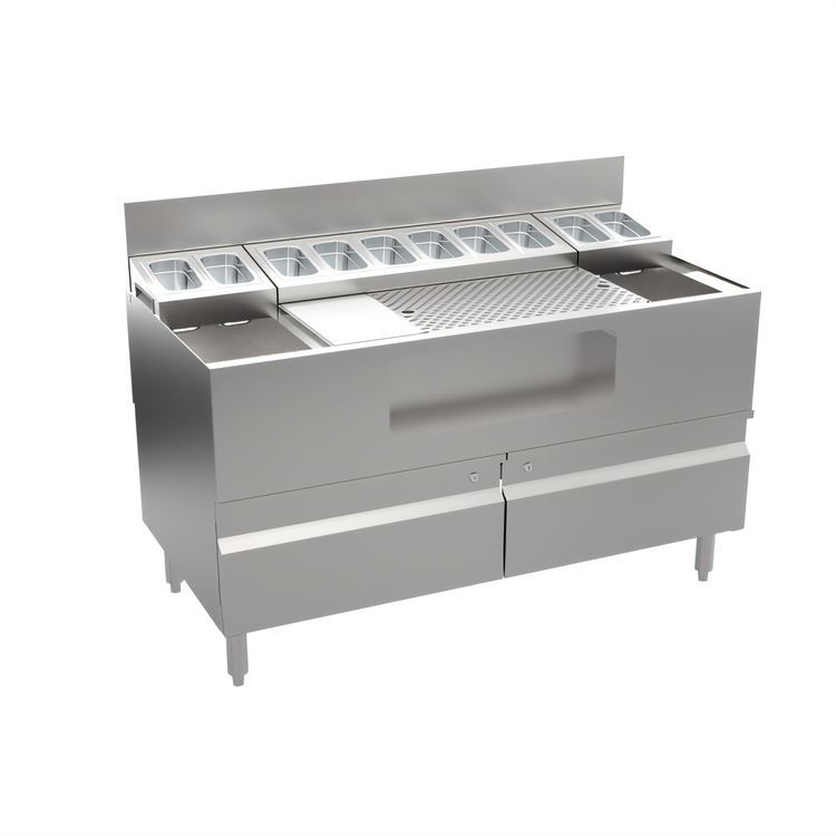 Product image #1 for Krowne Alchemy Series The Forty-Eight Lab 48-Inch Bar Ice Bin and Mise-En-Place Station with Cabinet Base