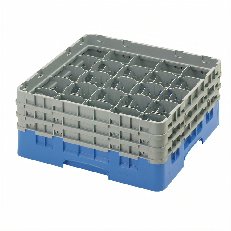 Product image #2 for Cambro Camrack Full-Size 25-Compartment Glass Rack with 3 Soft Gray Extenders, Blue