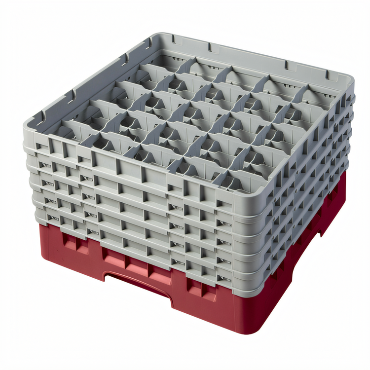 Product image #2 for Cambro Camrack® Full Size 25-Compartment Glass Rack with 5 Soft Gray Extenders, Cranberry