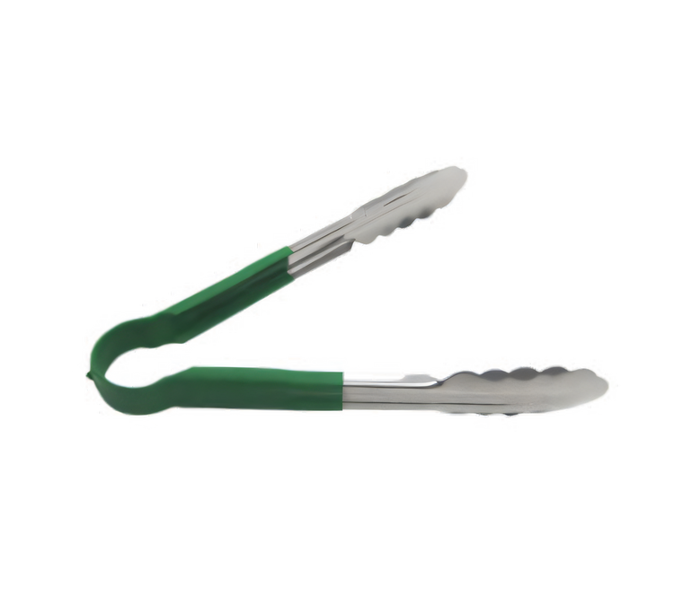 Product image #1 for 12-Inch Green One-Piece Stainless Steel Scalloped Edge Utility Tongs with Poly-Coated Handle