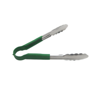 12-Inch Green One-Piece Stainless Steel Scalloped Edge Utility Tongs with Poly-Coated Handle