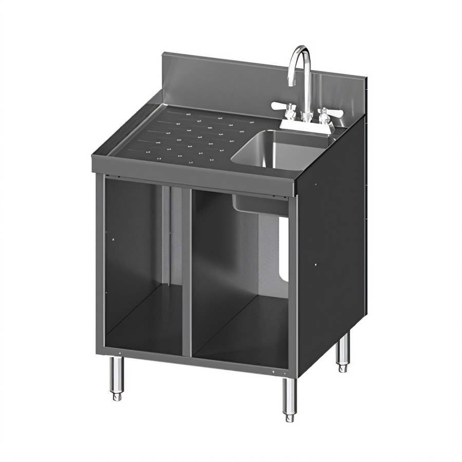 Product image #1 for CHOICE 24 Inch Stainless Steel Underbar Hand & Dump Sink Cabinet with Left Drainboard and Chemical Storage