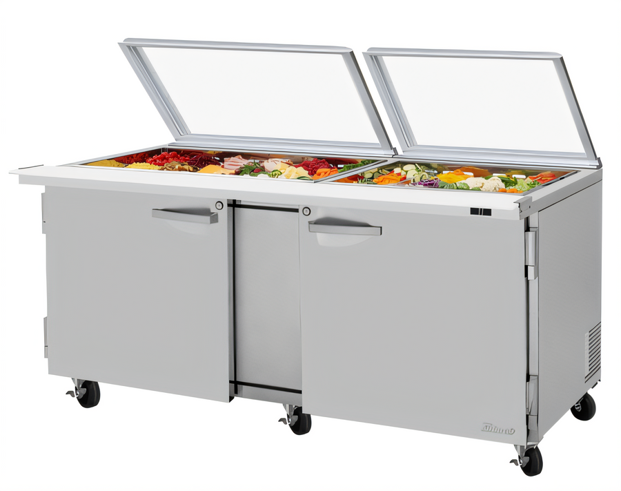 Product image #1 for Turbo Air PRO Series 72-5/8-Inch Two-Section Mega Top Glass Lid Sandwich/Salad Prep Table, 30 1/6-Size Pan Capacity