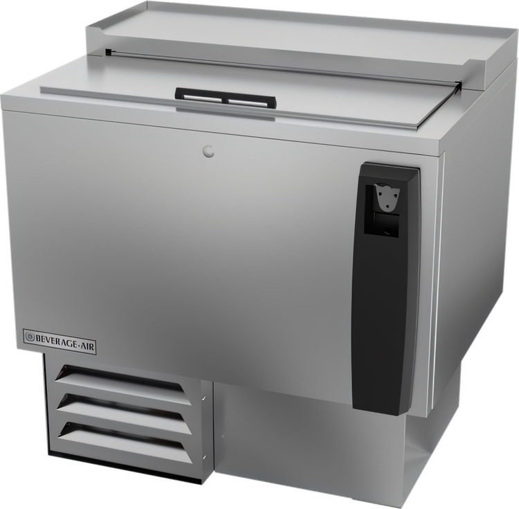 Product image #1 for Beverage-Air 34-Inch Flat Top Shallow Well Bottle Cooler with Sliding Lid, 6.7 Cu. Ft., Stainless Steel Exterior