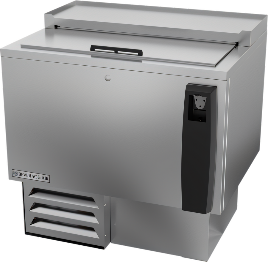 Product image #1 for Beverage-Air 34-Inch Flat Top Shallow Well Bottle Cooler with Sliding Lid, 6.7 Cu. Ft., Stainless Steel Exterior