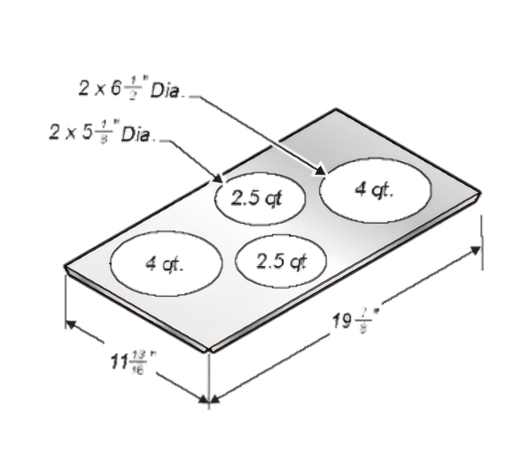 Product image #1 for Wells Adapter Top for 12 x 20-Inch Square Corner Warmer with Four Round Cutouts