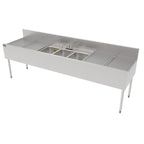Thumbnail image #1 for Perlick Corporation Top Shelf TSF96M3-DB 3-Compartment Underbar Stainless Steel Sink with Left & Right Drainboards, 6" Backsplash, 96"W x 24"D