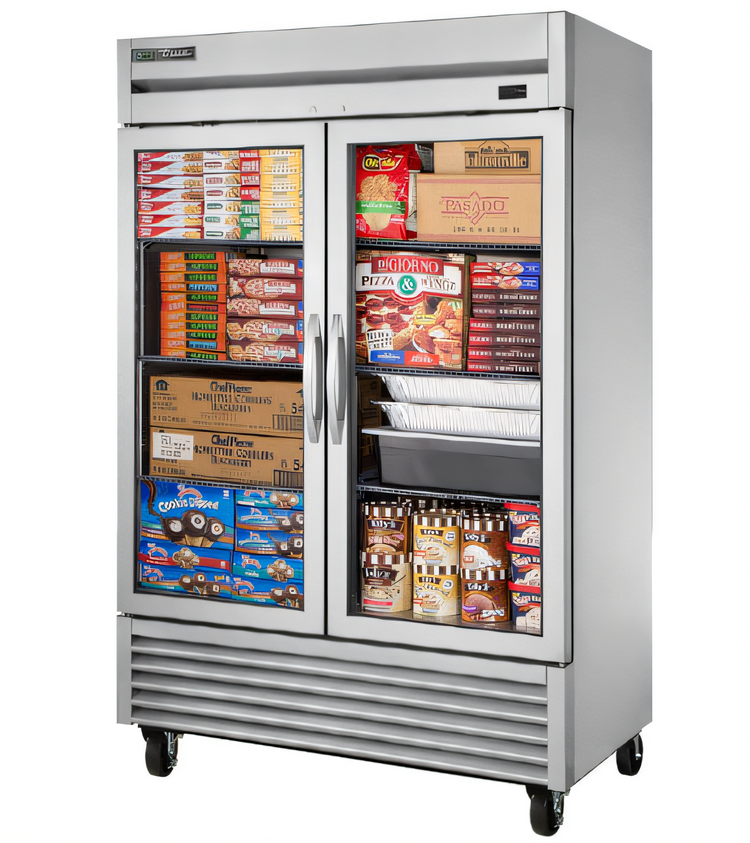 Product image #1 for True Two-Section Reach-In Display Freezer with Framed Glass Doors, Self-Contained Bottom Mount