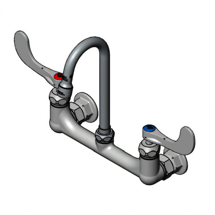 Product image #1 for T&S Brass 8-Inch Wall Mount Double Pantry Mixing Faucet with 3-5/8-Inch Swivel Gooseneck and 1.5 GPM Aerator