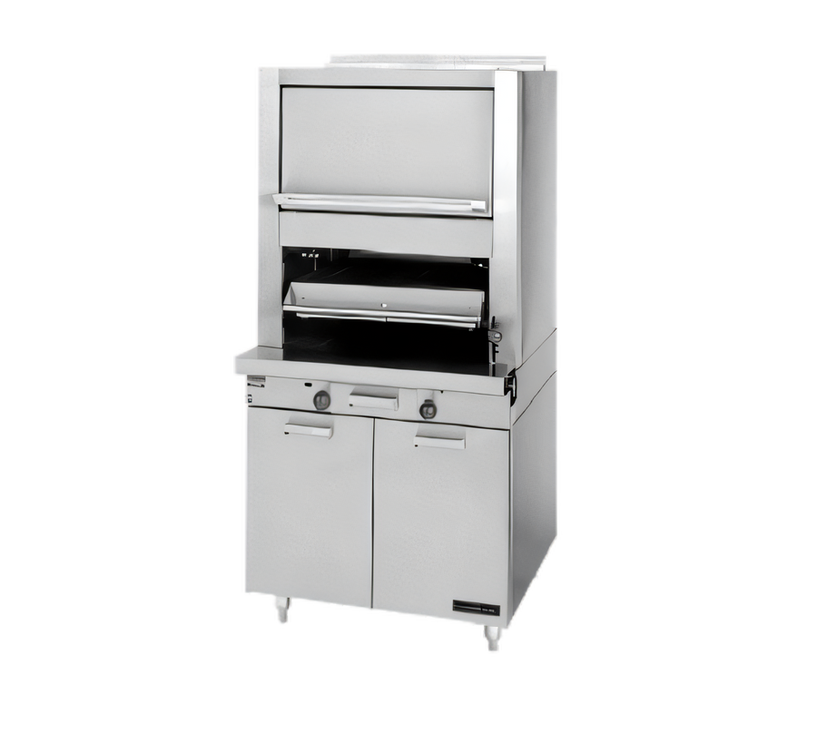 Product image #1 for Garland Master Series Heavy-Duty Range-Match Ceramic Radiant Upright Gas Broiler with Upper Finishing Oven and Storage Base