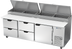 Thumbnail image #1 for Beverage-Air Three-Section Refrigerated Pizza Prep Table with 4 Drawers, 1 Door and 19-Inch Cutting Board