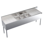 Thumbnail image #1 for Krowne Royal Series KR19-73C 84-Inch x 19-Inch Three-Compartment Stainless Steel Underbar Sink with Dual Drainboards and Faucet