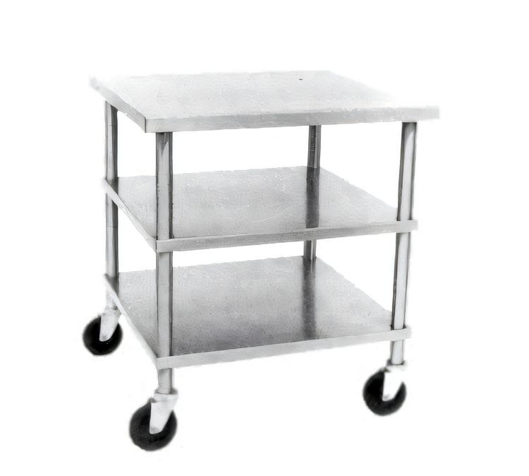 Product image #1 for Dinex 30 x 30-Inch Stainless Steel Utility Table with Open Base, 2 Shelves, and Casters