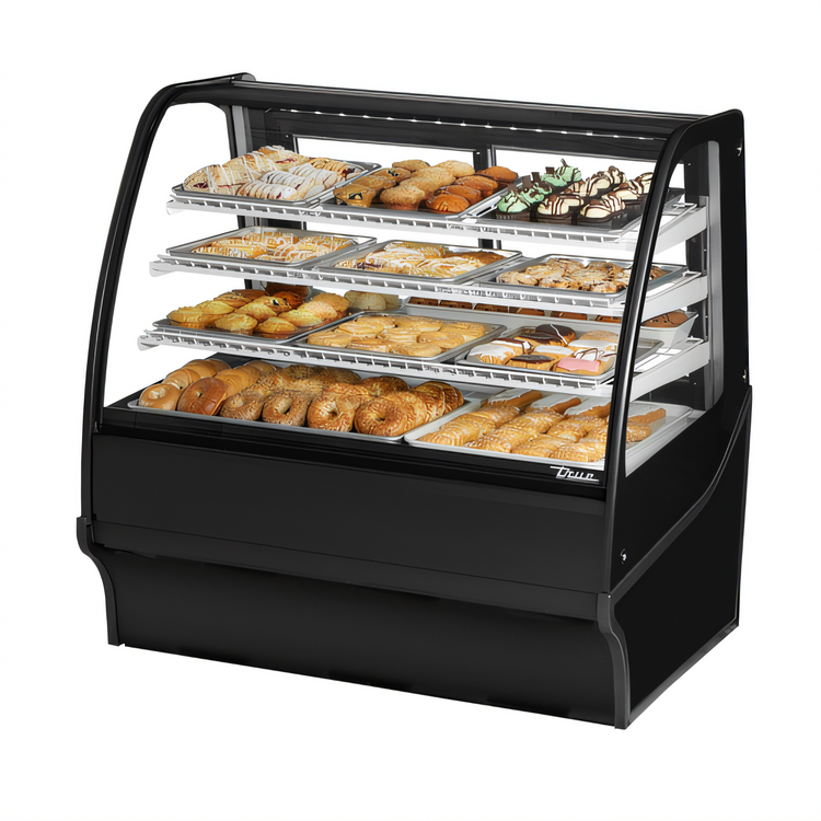 Product image #2 for 48-1/4 Inch Dry Countertop Pastry Display Merchandiser with Curved Glass Front and Rear Sliding Doors