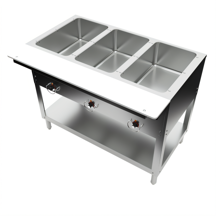 Product image #1 for BK Resources ST-SW-3 Electric 3-Pan Stainless Steel Steam Table with Cutting Board Shelf