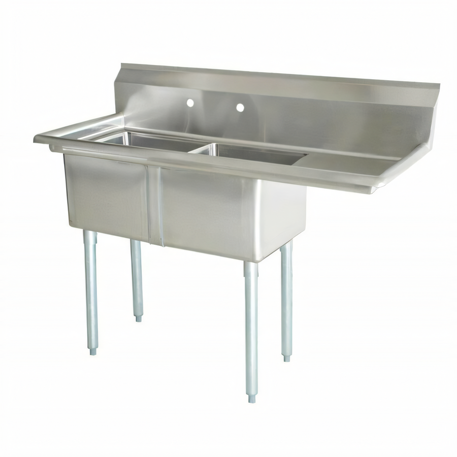 Product image #1 for Commercial 2-Compartment Pot Sink with Right Drainboard and 24 x 24 x 14-Inch Bowls
