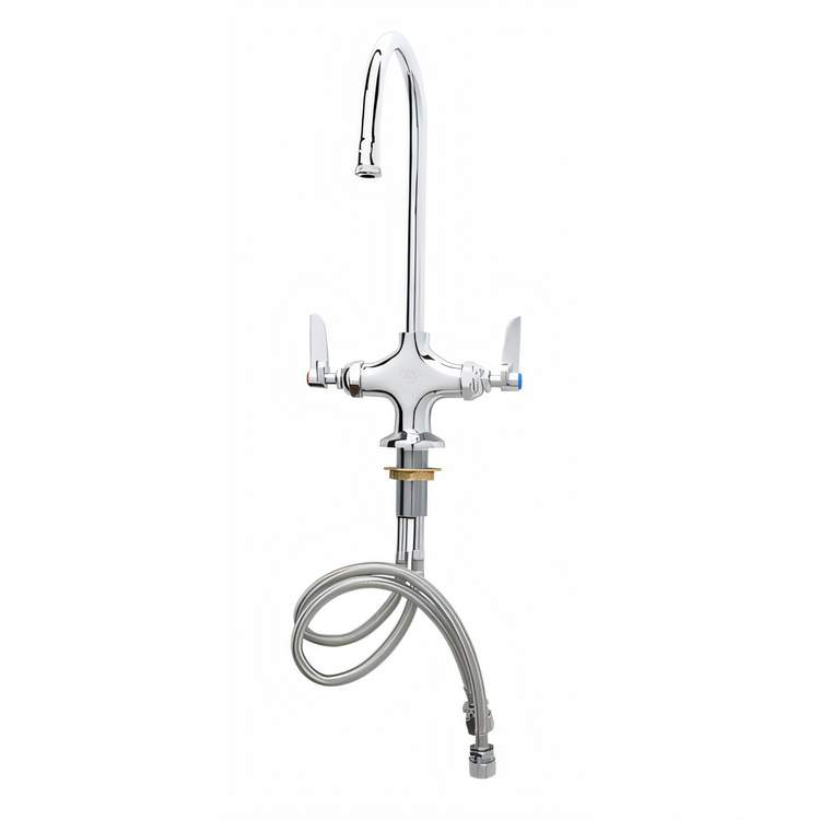 Product image #1 for T&S Brass Double Pantry Deck-Mount Mixing Faucet with 5 3/4" Swivel/Rigid Gooseneck