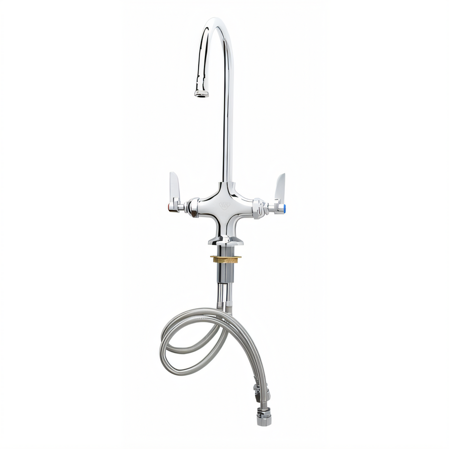 Product image #1 for T&S Brass Double Pantry Deck-Mount Mixing Faucet with 5 3/4" Swivel/Rigid Gooseneck