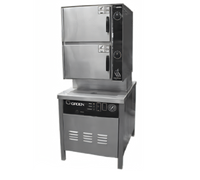 Groen HyPlus 2-Compartment 6-Pan Direct Steam Pressureless Steamer with 24-Inch Cabinet Base