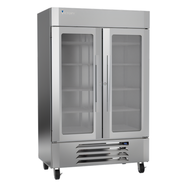 Product image #1 for Victory UltraSpec Two-Section Reach-In Glass Door Merchandiser Freezer, 46.2 Cu. Ft., Self-Contained, Bottom Mount Compressor