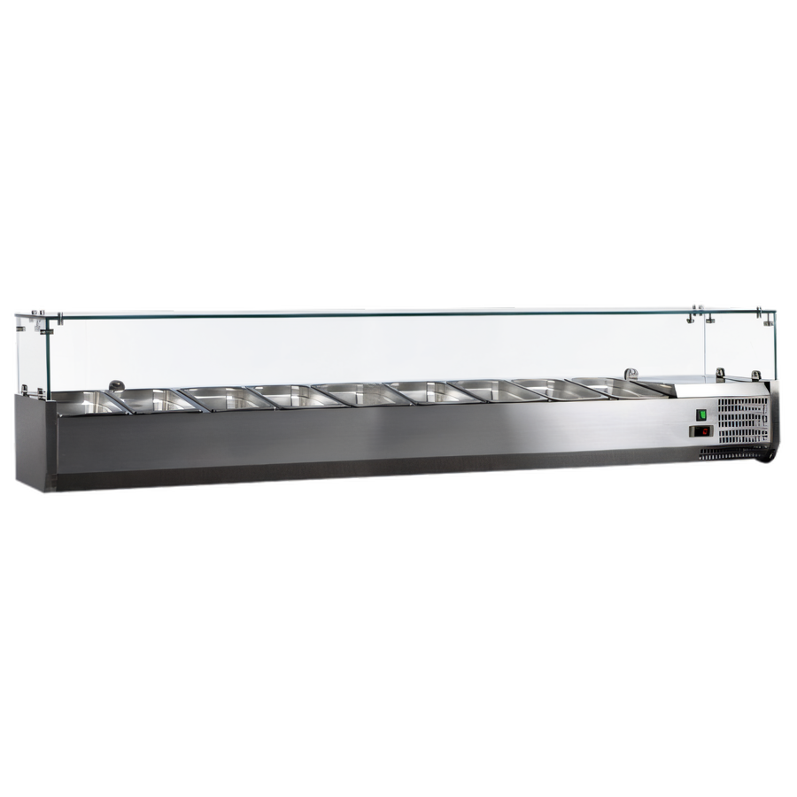 Product image #1 for Omcan 79-Inch Countertop Refrigerated Topping Rail with Glass Sneeze Guard, 9 x 1/3 GN Pan Capacity
