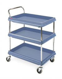 Metro Deep Ledge 3-Tier Adjustable Polymer Bus Cart with Open Base, Blue