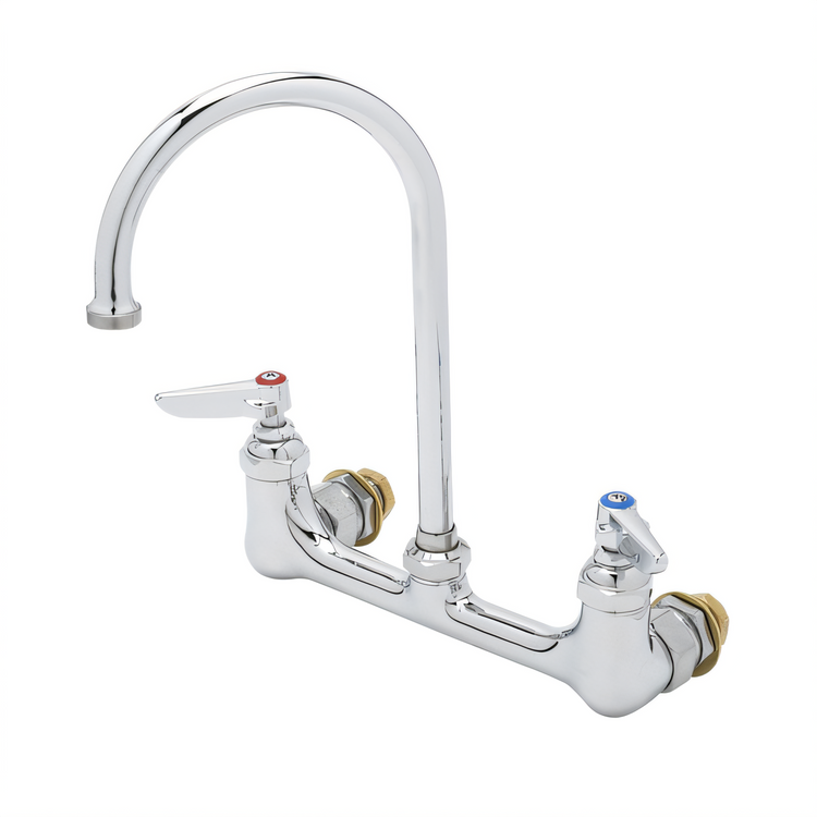 Product image #1 for T&S Brass Low-Lead Commercial Wall-Mount Faucet with 5-3/4-Inch Swivel Gooseneck and 8-Inch Adjustable Centers