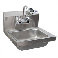 BK Resources Wall-Mounted Hand Sink with Sanitimer Handwashing Timer and Faucet, 14 x 10 x 5 Bowl, 304 Stainless Steel