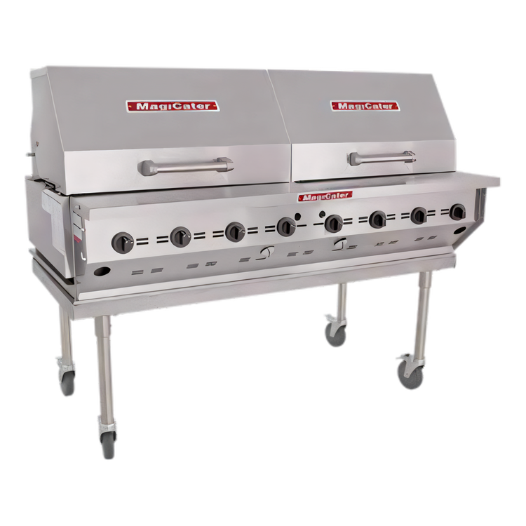Product image #1 for Magicater 60-Inch Natural Gas Transportable Charbroiler with 8 Burners, Roll-Top Hoods and Casters