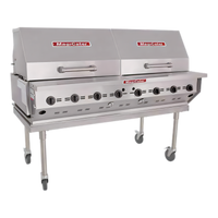 Magicater 60-Inch Natural Gas Transportable Charbroiler with 8 Burners, Roll-Top Hoods and Casters