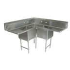 Thumbnail image #1 for John Boos E3BCS-184-2D18 57-Inch 3-Compartment Corner Sink with Dual 18-Inch Drainboards, 18-Gauge 300-Series Stainless Steel, 9-Inch Backsplash