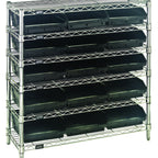 Thumbnail image #1 for Quantum WR6-36-1236-109CO Conductive Chrome Wire Bin Shelving Unit, 6 Shelves, 15 Bins, 36"W x 12"D x 36"H