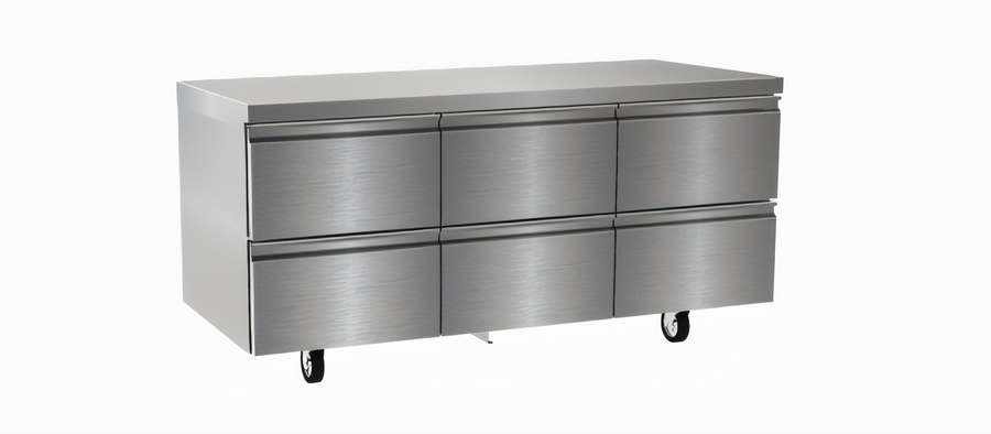 Product image #1 for Delfield 72-Inch Front-Breathing Self-Contained Refrigerated Worktop Base with 6 Drawers