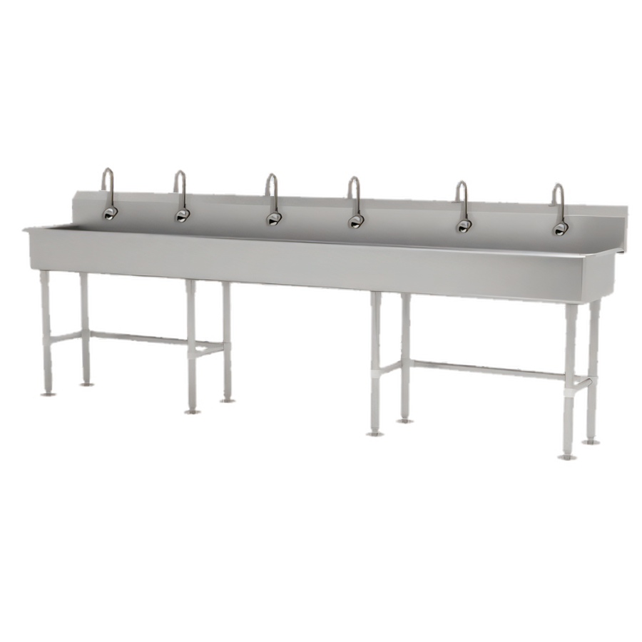 Product image #1 for Advance Tabco 120-Inch Six-Station Knee-Operated Floor-Mounted Hand Wash Sink with Gooseneck Spouts