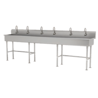 Advance Tabco 120-Inch Six-Station Knee-Operated Floor-Mounted Hand Wash Sink with Gooseneck Spouts