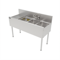 Top Shelf TS Series 48-Inch Three-Compartment Stainless Steel Underbar Sink Unit with Left Drainboard