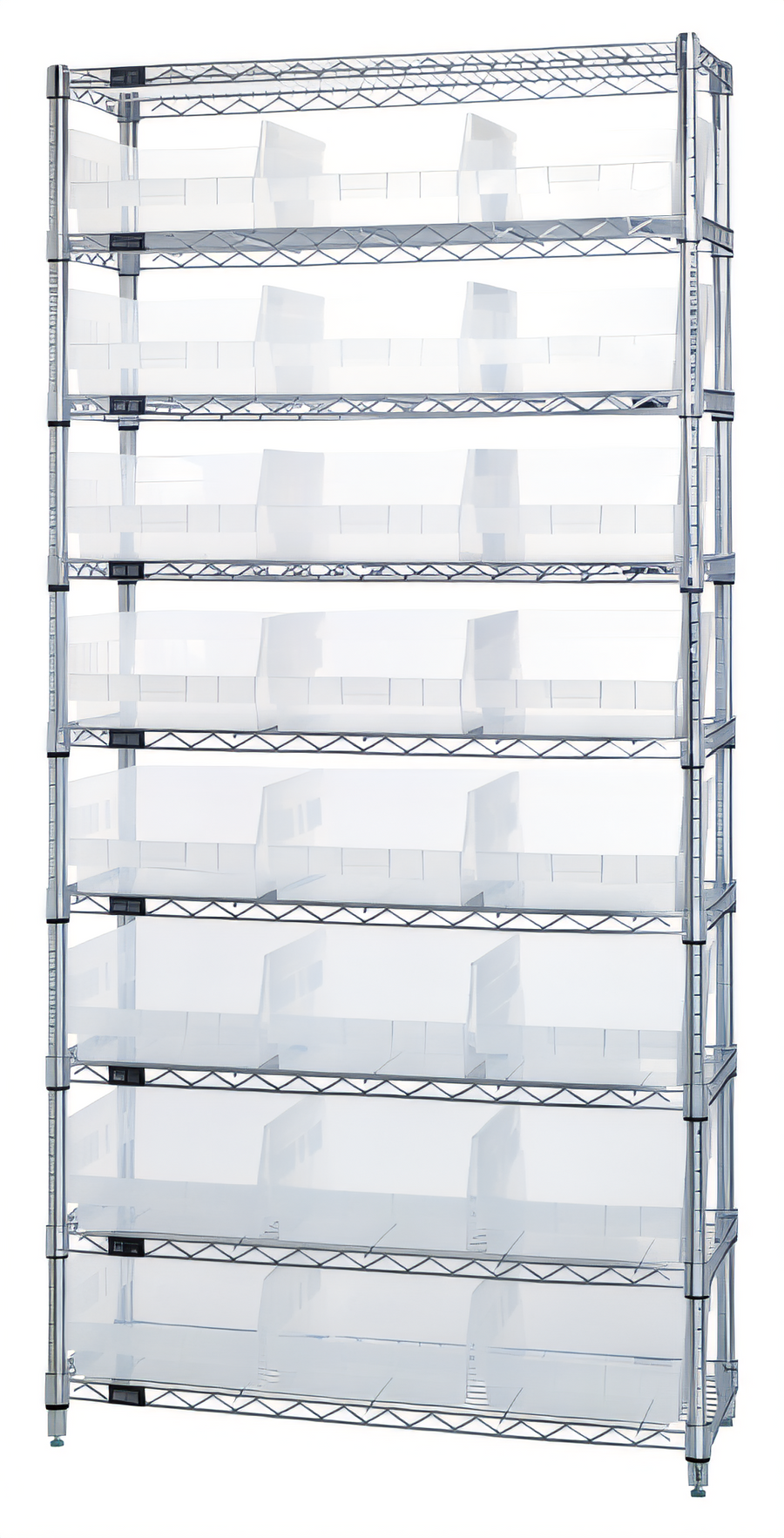 Product image #1 for Quantum 36-Inch x 18-Inch x 74-Inch Chrome-Plated Bin Wire Shelving System with 9 Shelves and 24 Clear Bins