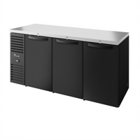 True Premier Bar 84-Inch Three-Section Refrigerated Back Bar Cooler with Side-Mounted Self-Contained Refrigeration and Solid Locking Doors