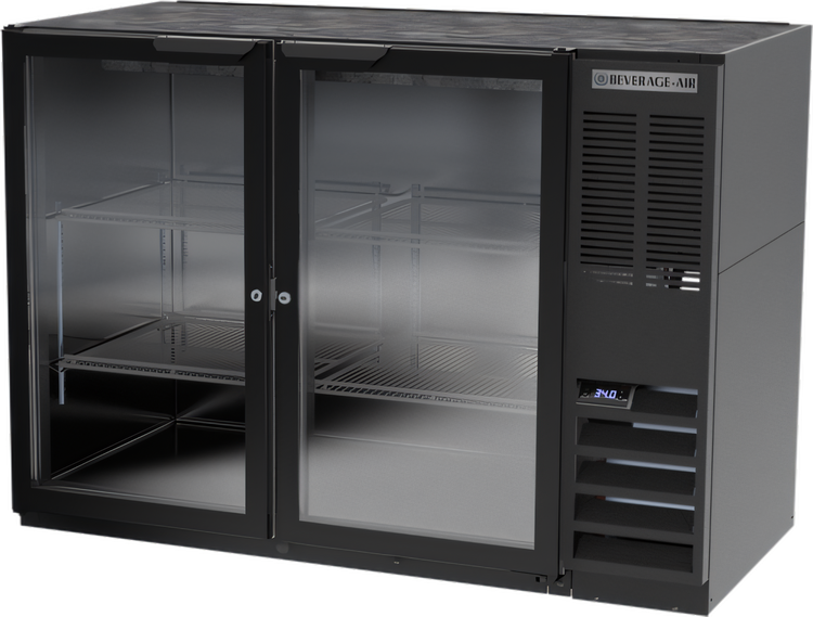Product image #1 for Beverage Air BB48HC-FG-B Two-Section Food-Rated Back Bar Refrigerator with Glass Doors, 48 Inch, Black Exterior