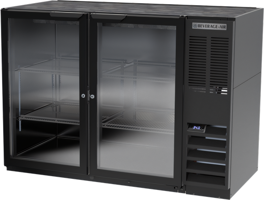 Product image #1 for Beverage Air BB48HC-FG-B Two-Section Food-Rated Back Bar Refrigerator with Glass Doors, 48 Inch, Black Exterior