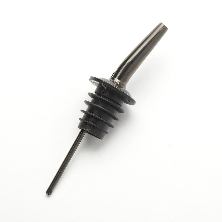 Product image #1 for American Metalcraft Black PVD Stainless Steel Tapered Liquor Pourer with Collar and Plastic Cork, 1-1/4 in. Dia. x 4-1/4 in. L