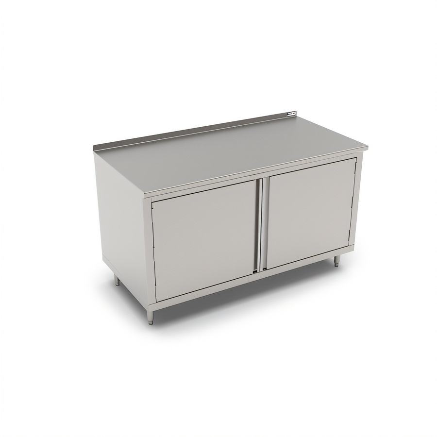 Product image #1 for John Boos Enclosed Cabinet Base Work Table with Hinged Doors, 48 Inch W x 24 Inch D, 14-Gauge 300-Series Stainless Steel Top