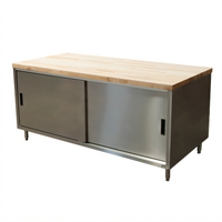 BK Resources 72-Inch Hard Maple Top Chef Table with Stainless Steel Sliding Door Cabinet Base