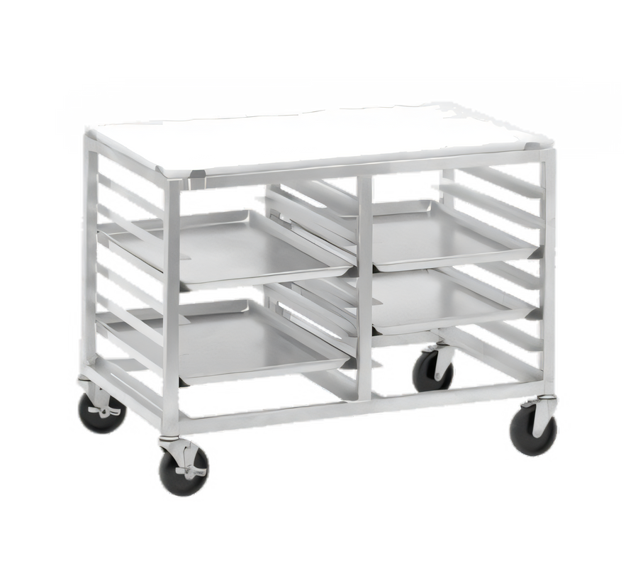 Product image #1 for Channel Manufacturing Double Section Aluminum Bun Pan Rack Work Table with Poly Top, End Load, 10 Full-Size Pan Capacity