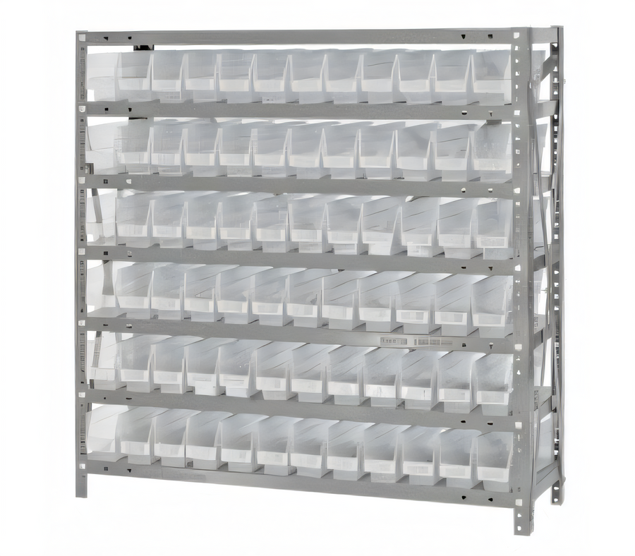 Product image #1 for Quantum Heavy-Duty Stationary Wire Shelving Unit with 72 Clear Bins