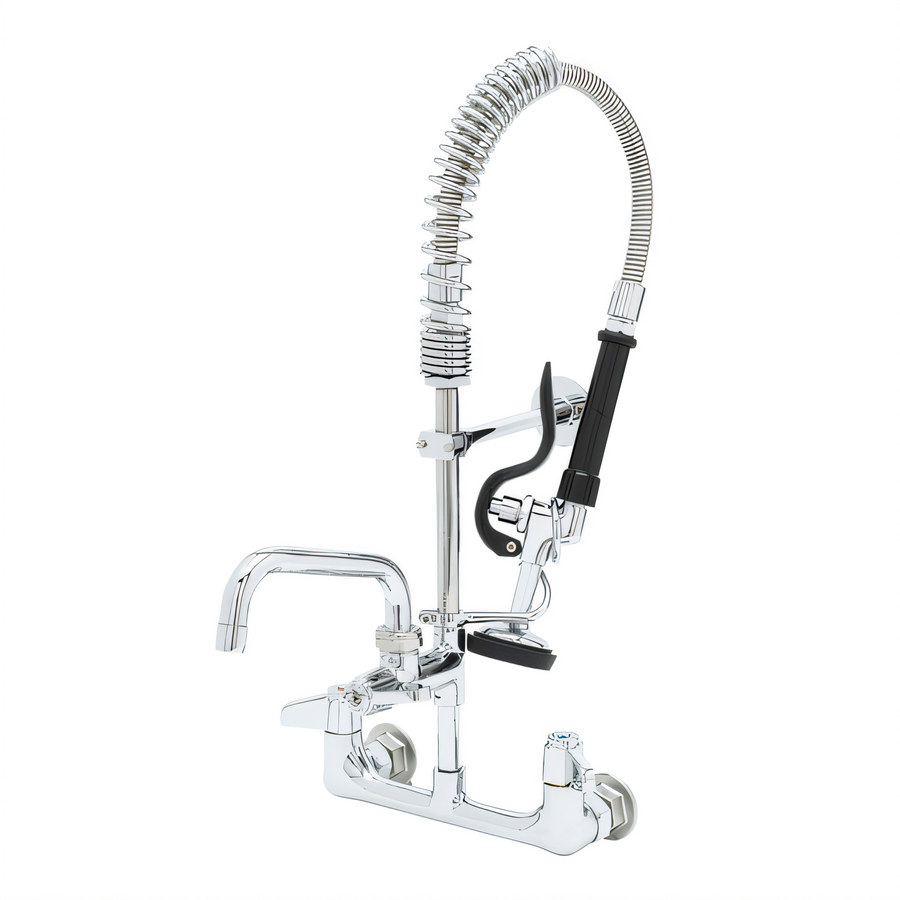 Product image #1 for T&S Brass EasyInstall Mini Wall-Mount Pre-Rinse Unit with 8-Inch Centers, 24-Inch Hose, 6-Inch Swing Spout and 1.15 GPM Spray Valve